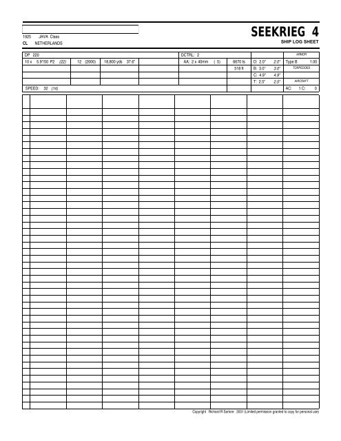 SEEKRIEG 4 Ship Log Sheets