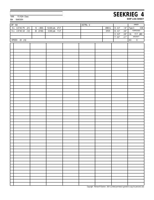 SEEKRIEG 4 Ship Log Sheets