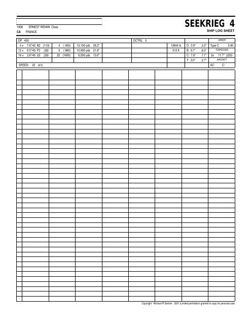 SEEKRIEG 4 Ship Log Sheets