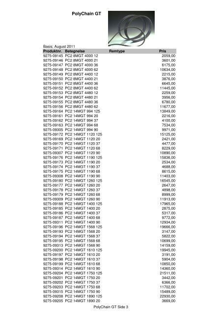 Kileremme og tandremme Prisliste 2011 - Brd. Klee A/S