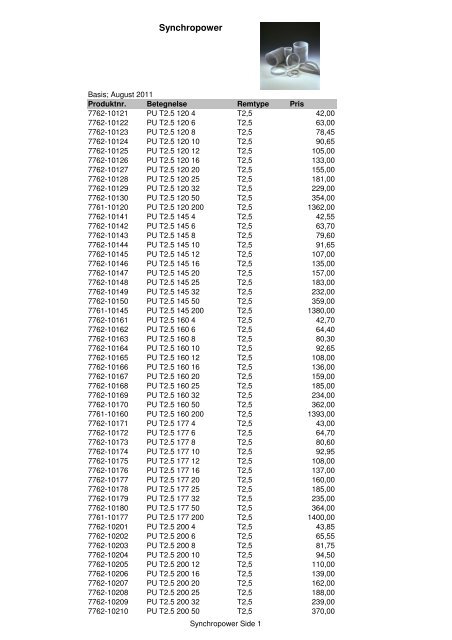 Kileremme og tandremme Prisliste 2011 - Brd. Klee A/S