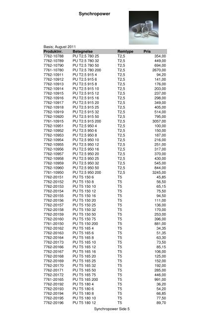 Kileremme og tandremme Prisliste 2011 - Brd. Klee A/S