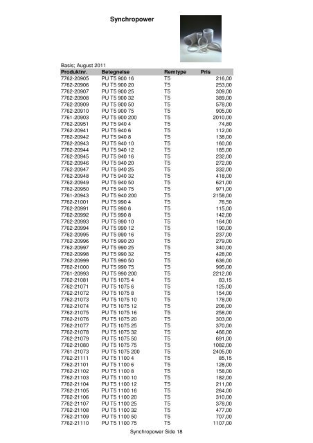 Kileremme og tandremme Prisliste 2011 - Brd. Klee A/S