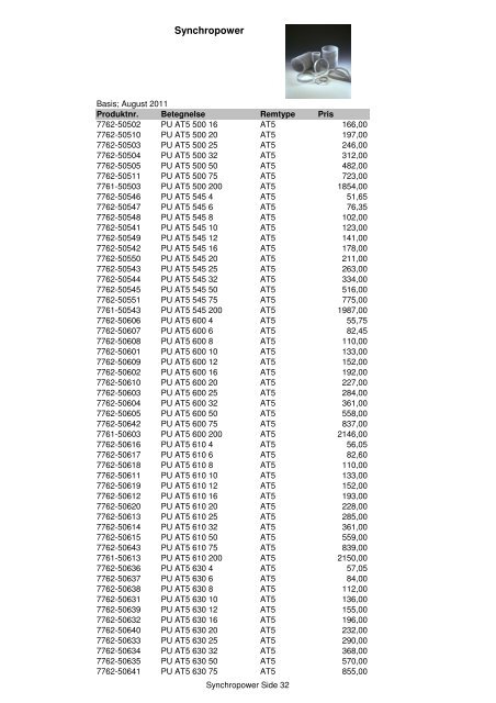 Kileremme og tandremme Prisliste 2011 - Brd. Klee A/S