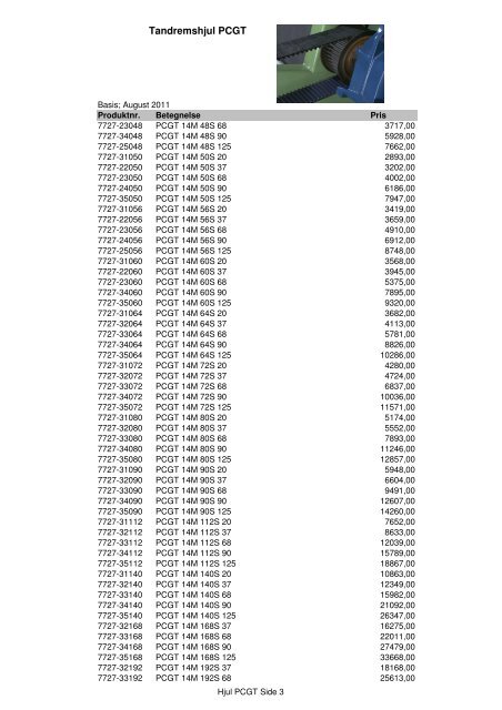 Kileremme og tandremme Prisliste 2011 - Brd. Klee A/S