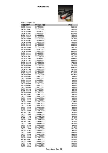 Kileremme og tandremme Prisliste 2011 - Brd. Klee A/S