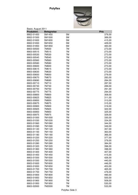 Kileremme og tandremme Prisliste 2011 - Brd. Klee A/S