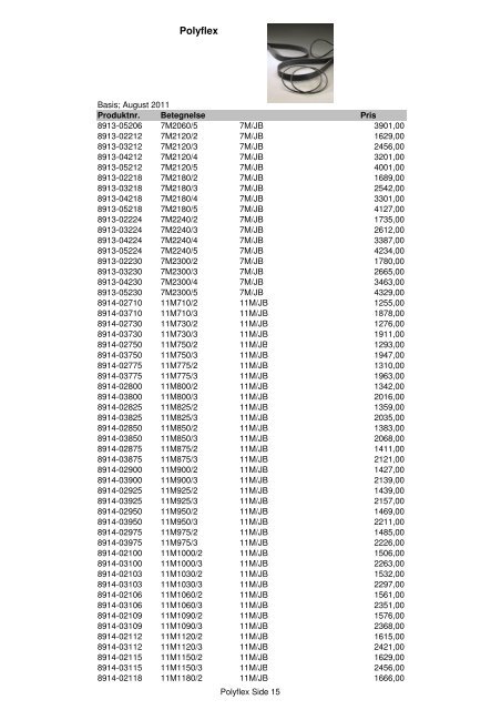 Kileremme og tandremme Prisliste 2011 - Brd. Klee A/S