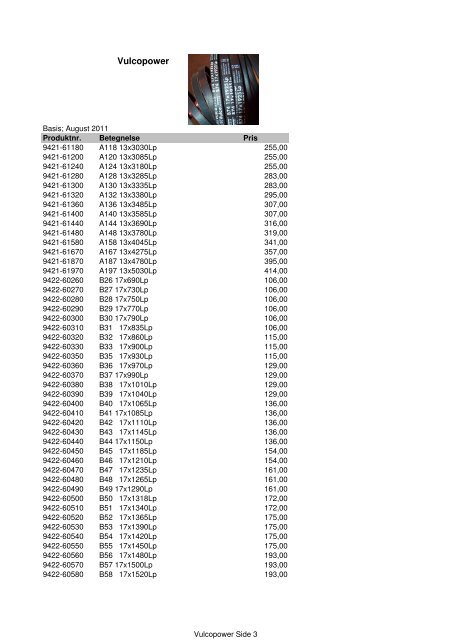 Kileremme og tandremme Prisliste 2011 - Brd. Klee A/S