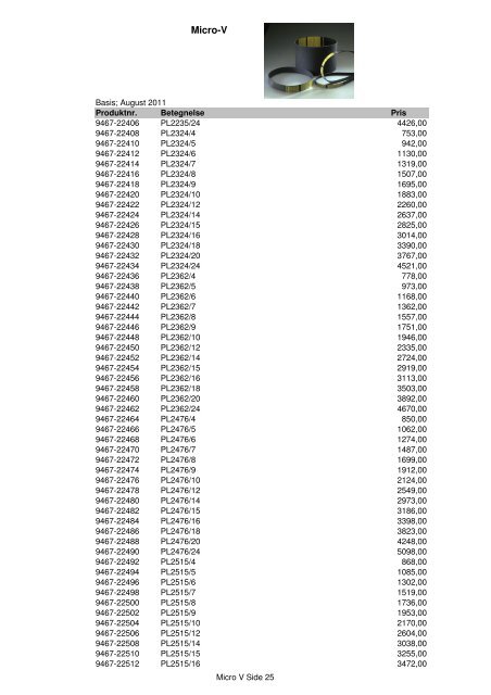 Kileremme og tandremme Prisliste 2011 - Brd. Klee A/S