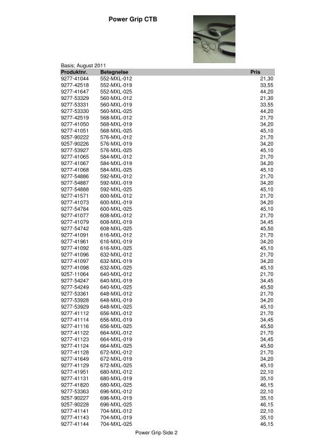 Kileremme og tandremme Prisliste 2011 - Brd. Klee A/S