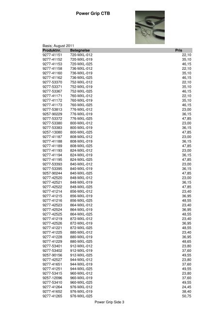 Kileremme og tandremme Prisliste 2011 - Brd. Klee A/S