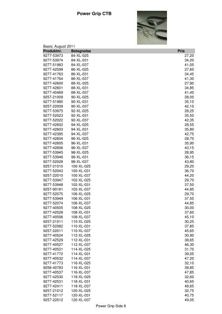 Kileremme og tandremme Prisliste 2011 - Brd. Klee A/S