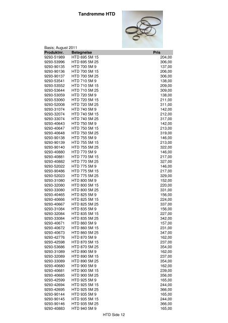 Kileremme og tandremme Prisliste 2011 - Brd. Klee A/S