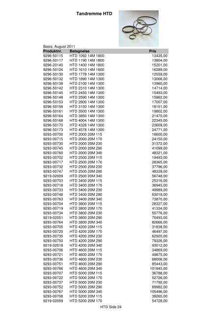 Kileremme og tandremme Prisliste 2011 - Brd. Klee A/S