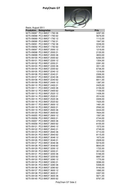 Kileremme og tandremme Prisliste 2011 - Brd. Klee A/S