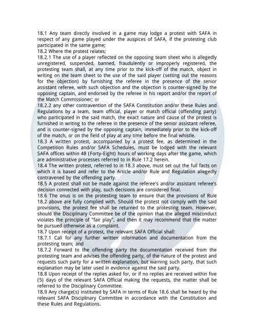 Rules & Regulations - South African Football Association