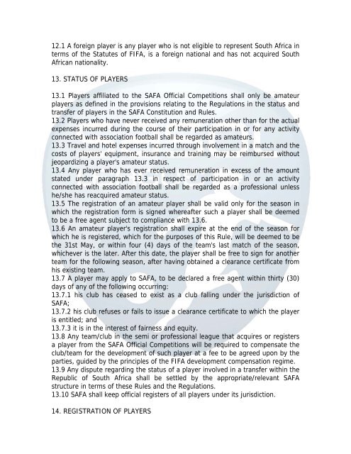 Rules & Regulations - South African Football Association