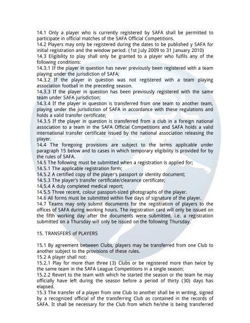 Rules & Regulations - South African Football Association