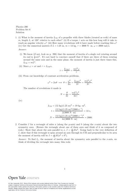 Problem Set 6 Solutions Pdf Open Yale Courses