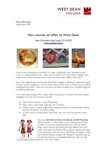 New courses on offer at West Dean