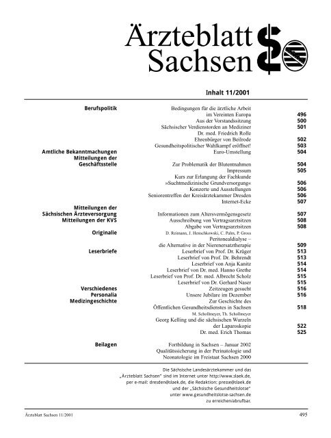 Arzteblatt Sachsen 11 2001 Sachsische Landesarztekammer