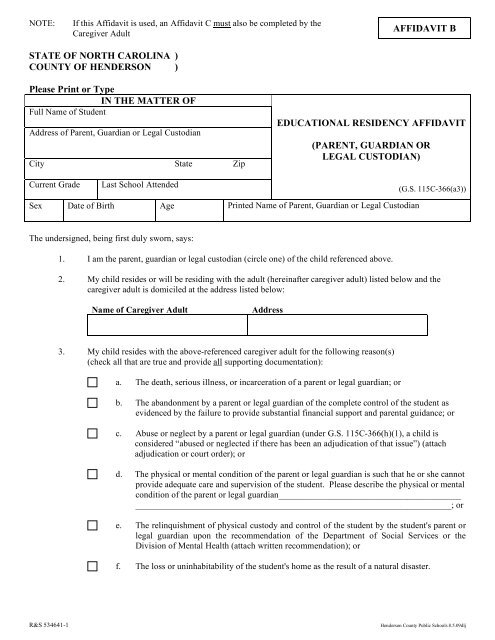 Form B – Educational Residency Affidavit by parent, Guardian or ...