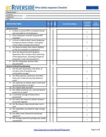 Office Safety Inspection Checklist