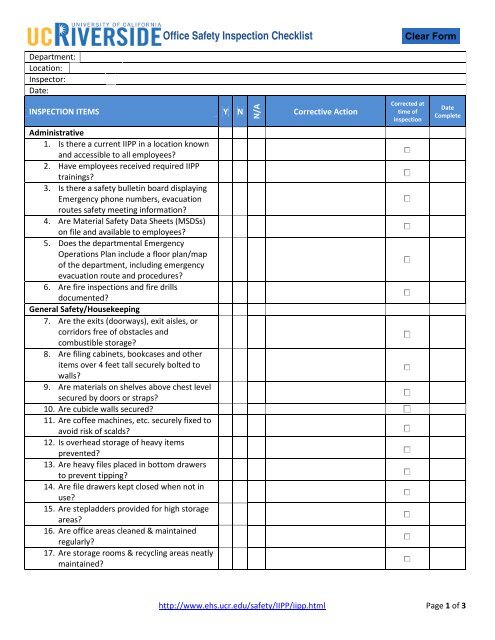 Office Safety Inspection Checklist