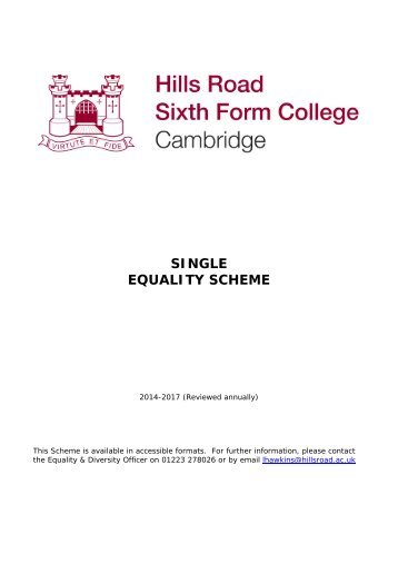 SINGLE EQUALITY SCHEME - Hills Road Sixth Form College