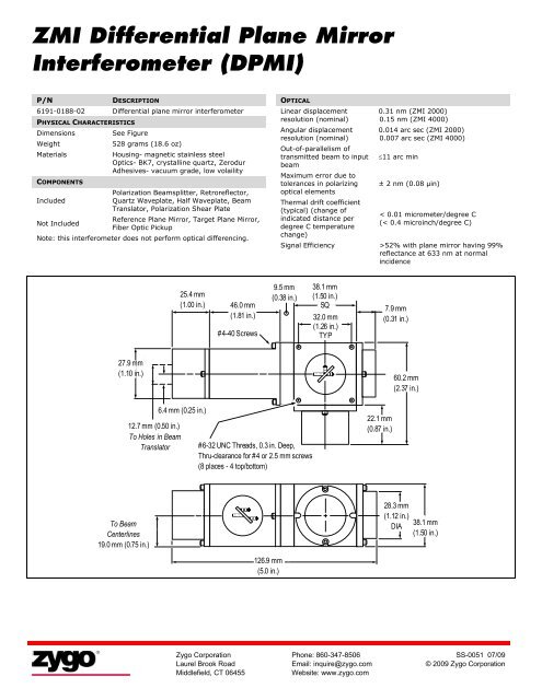 ZMI Differential Plane Mirror Interferometer ... - Zygo Corporation