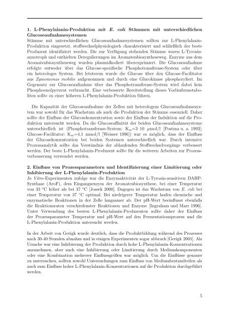 Fermentative Produktion von L-Phenylalanin m i t Escherichia coli