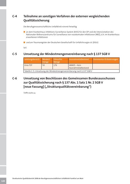 Qualitätsbericht 2008 (PDF) - Berufsgenossenschaftliche Unfallklinik ...