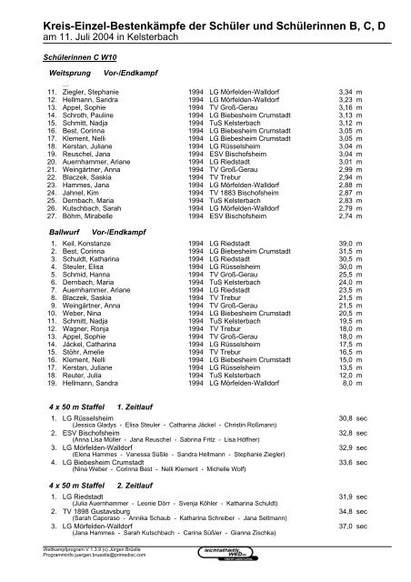 Kreis-Einzel-BestenkÃ¤mpfe der SchÃ¼ler und SchÃ¼lerinnen B, C, D