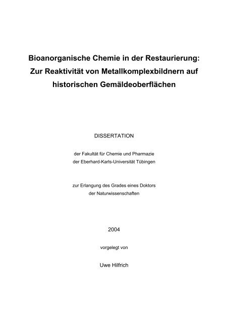 Bioanorganische Chemie in der Restaurierung - TOBIAS-lib ...