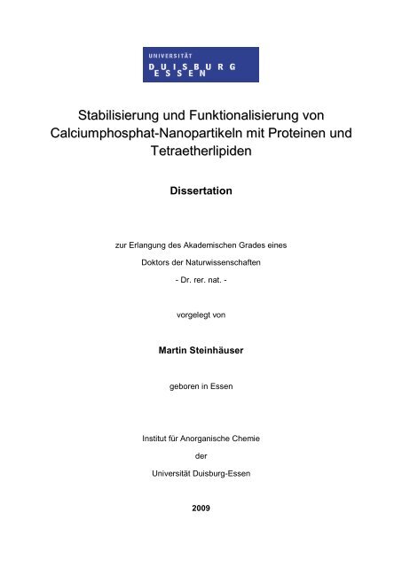 Dissertation - Steinhäuser - bei Duepublico - an der Universität ...