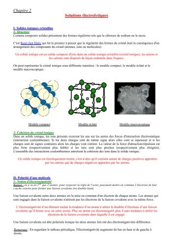 Chapitre 2 Solutions électrolytiques