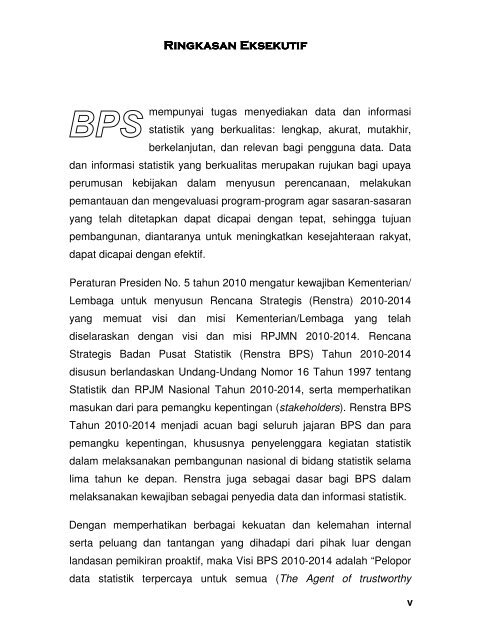 Rencana Strategis BPS 2010-2014 - Satu Pemerintah