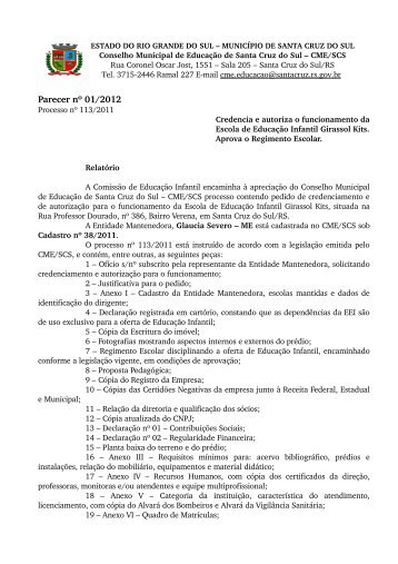 Parecer nÂº 01/2012 - Prefeitura de Santa Cruz do Sul