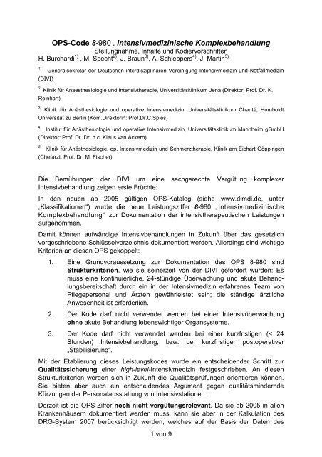 OPS-Code 8-980„Intensivmedizinische Komplexbehandlung - DGAI