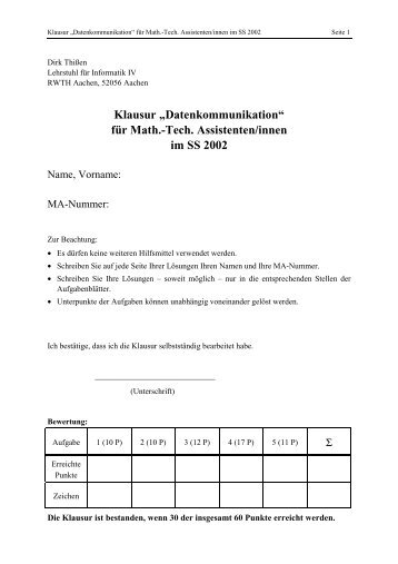 Klausur „Datenkommunikation“ für Math.-Tech ... - Informatik 4