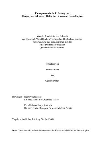 Flowzytometrische Erfassung der Phagozytose schwarzer Hefen ...