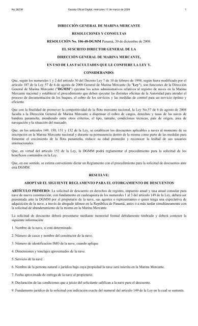 DIRECCIÓN GENERAL DE MARINA MERCANTE RESOLUCIONES ...