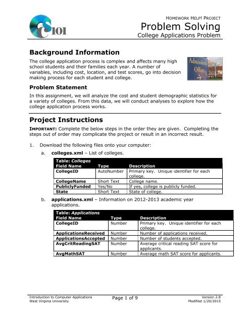 Instructions (PDF) - Computer Science 101 - West Virginia University