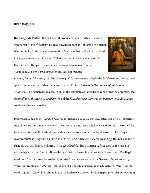Brahmagupta - A Chonicle of Mathematical People