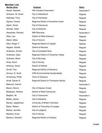 Member List - Building Officials' Association of BC