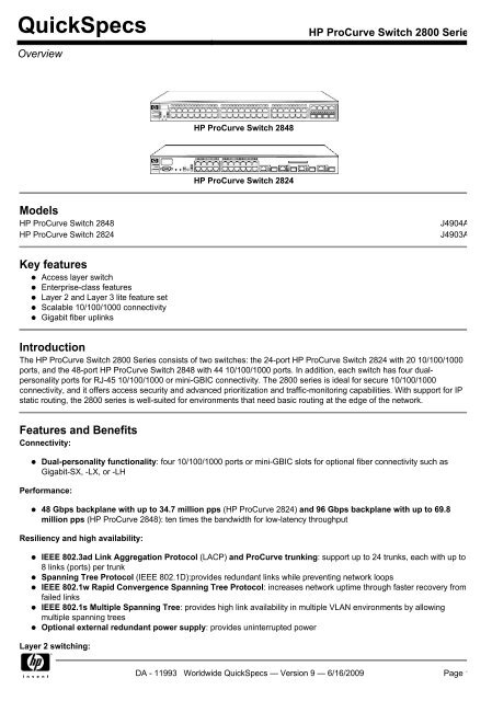 HP ProCurve Switch 2800 Series