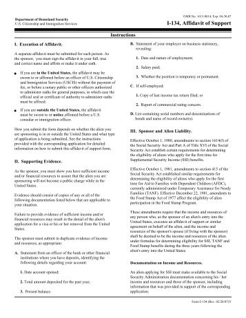 I-134, Affidavit of Support Form