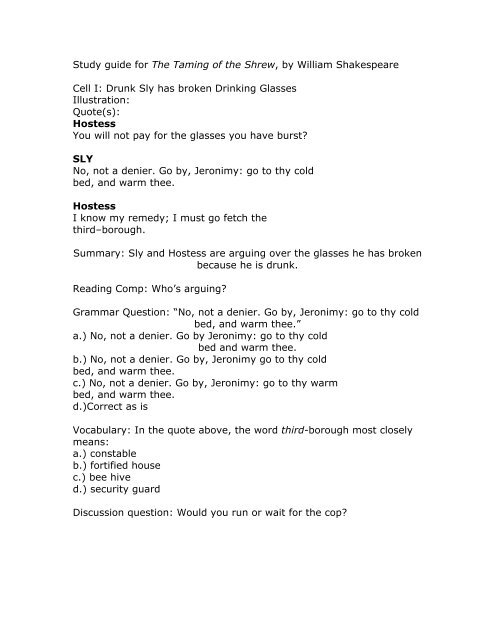 Study guide for The Taming of the Shrew, by William Shakespeare ...