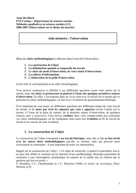 Aide-mÃ©moire Observation - Melissa - ENS Cachan